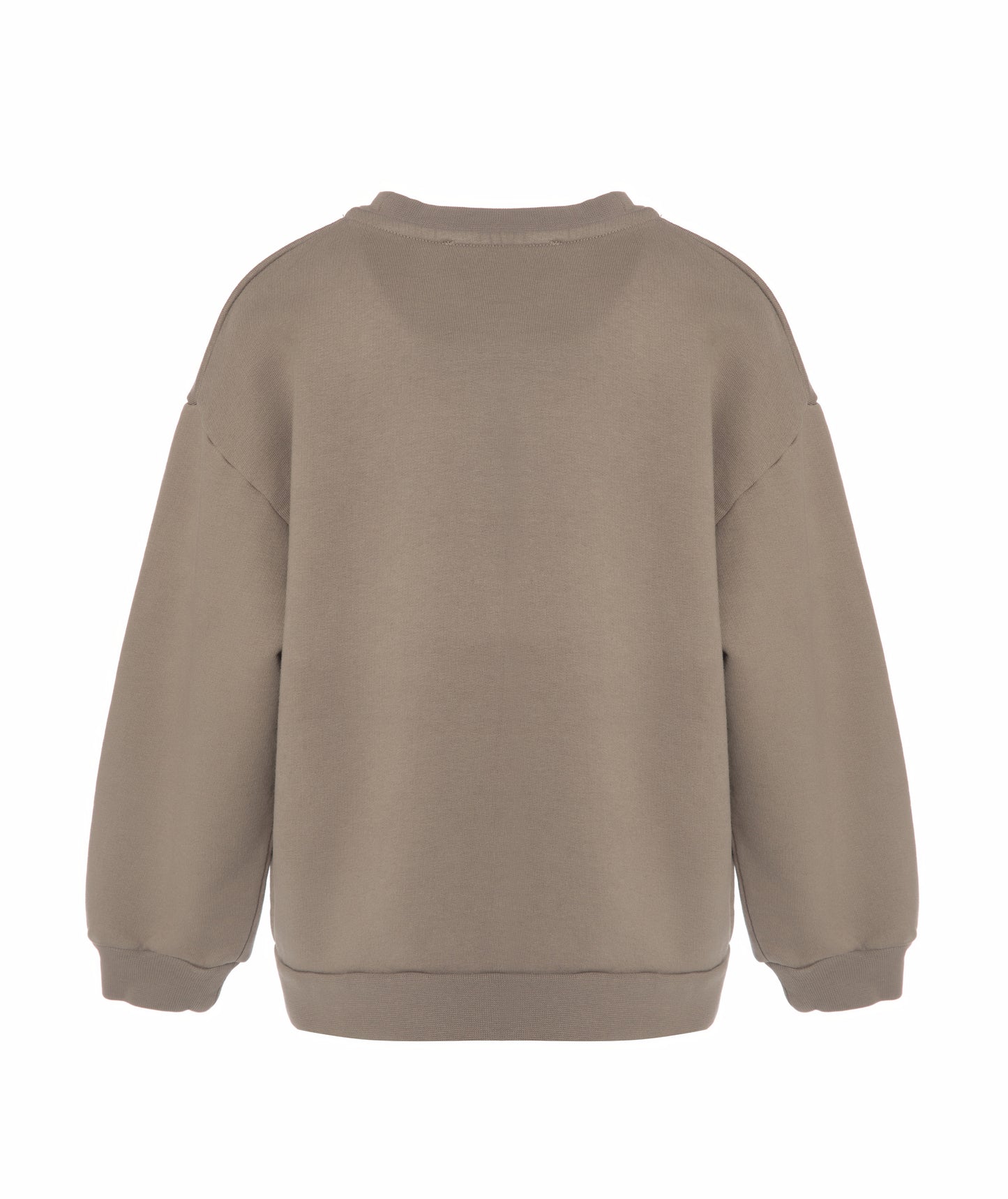 Back view of Goldencubs boys taupe cotton sweatshirt laid flat, showing clean and minimal design.