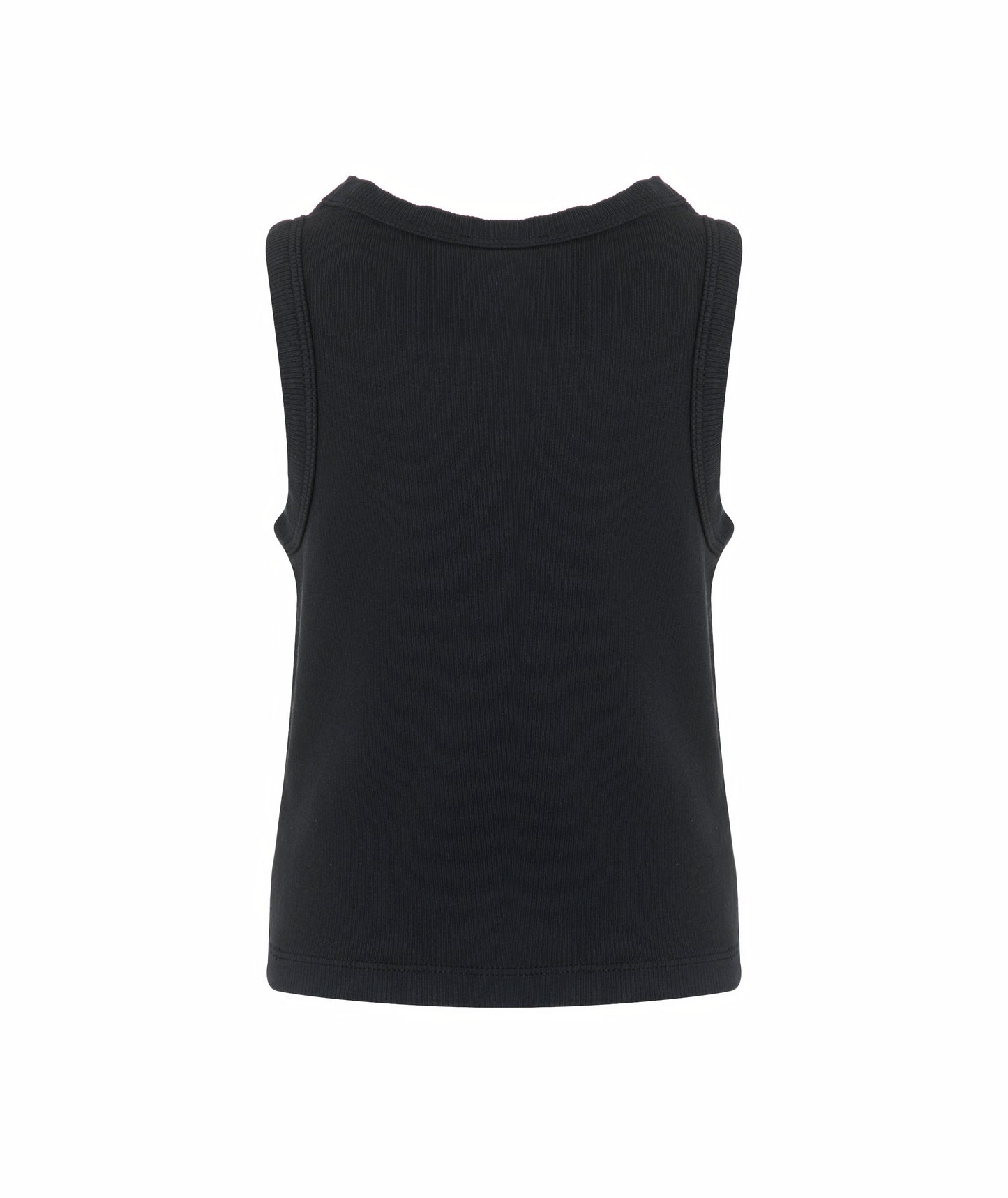 Back view of Goldencubs girls charcoal cotton tank top laid flat, showing clean seams and ribbed cotton finish.