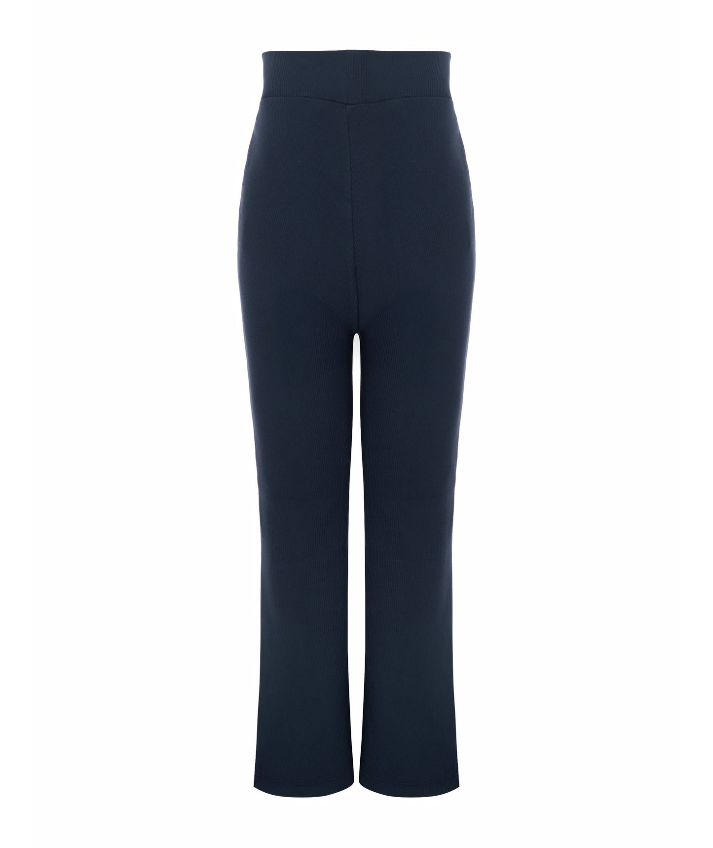 Back view of Goldencubs girls navy cotton flared pants laid flat, showing soft cotton texture and minimal back design.