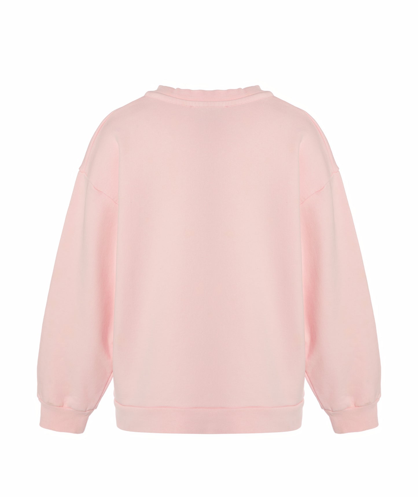 Back view of Goldencubs girls pink cotton sweatshirt laid flat, showing soft cotton texture and simple back design.