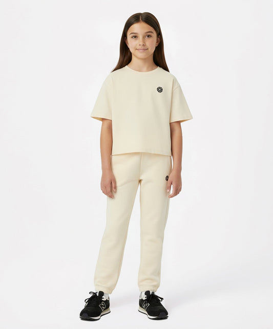 Cream Cotton Girls Sweatpants