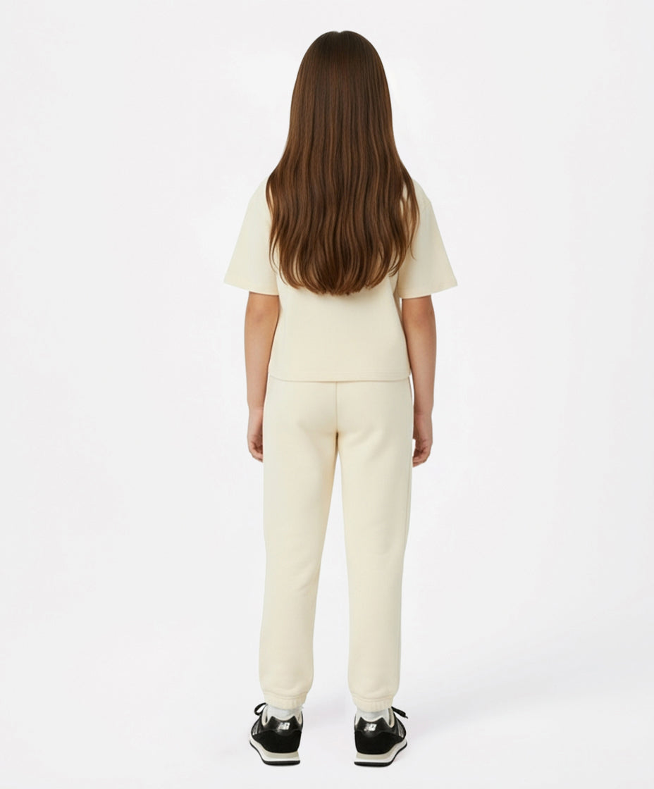 Cream Cotton Girls Sweatpants