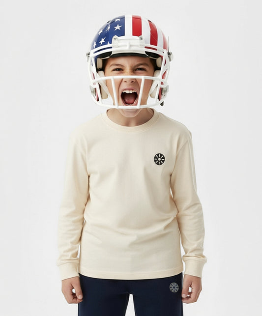 Cream Cotton Boys Long Sleeve T-Shirt