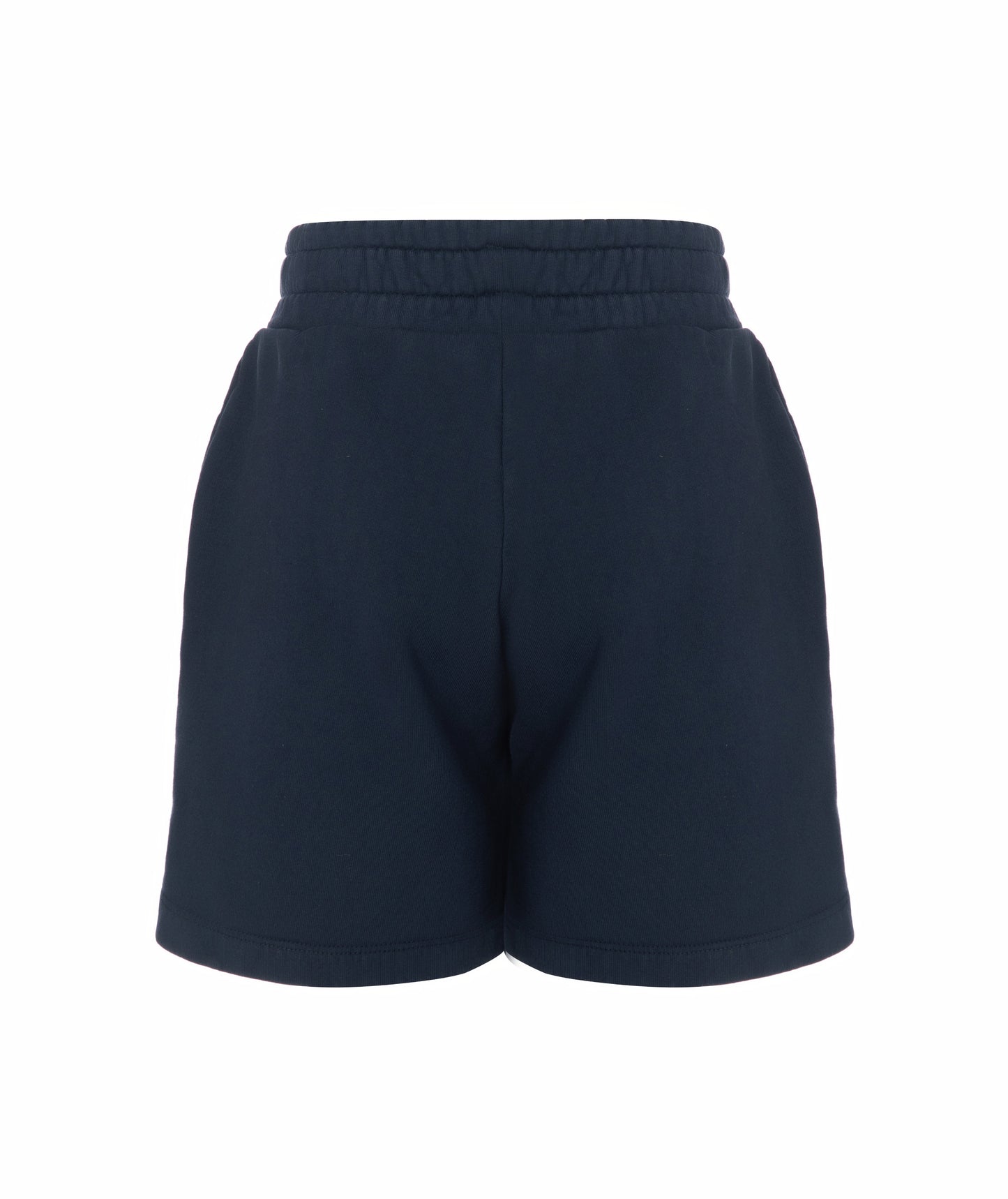 Back view of Goldencubs boys navy cotton shorts laid flat, showing clean stitching and minimal design.