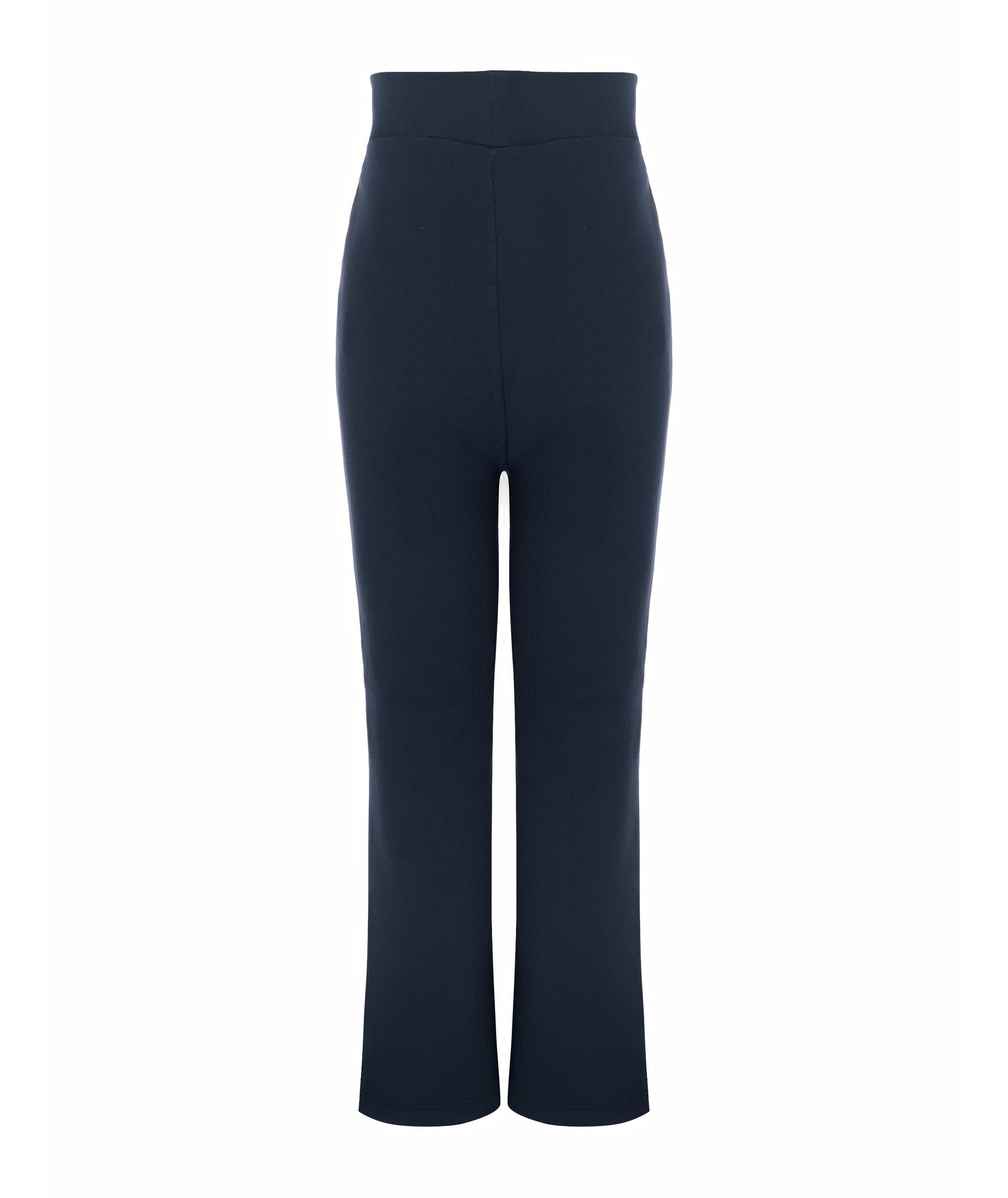 Back view of Goldencubs girls navy cotton flared pants laid flat, showing soft cotton texture and minimal back design.