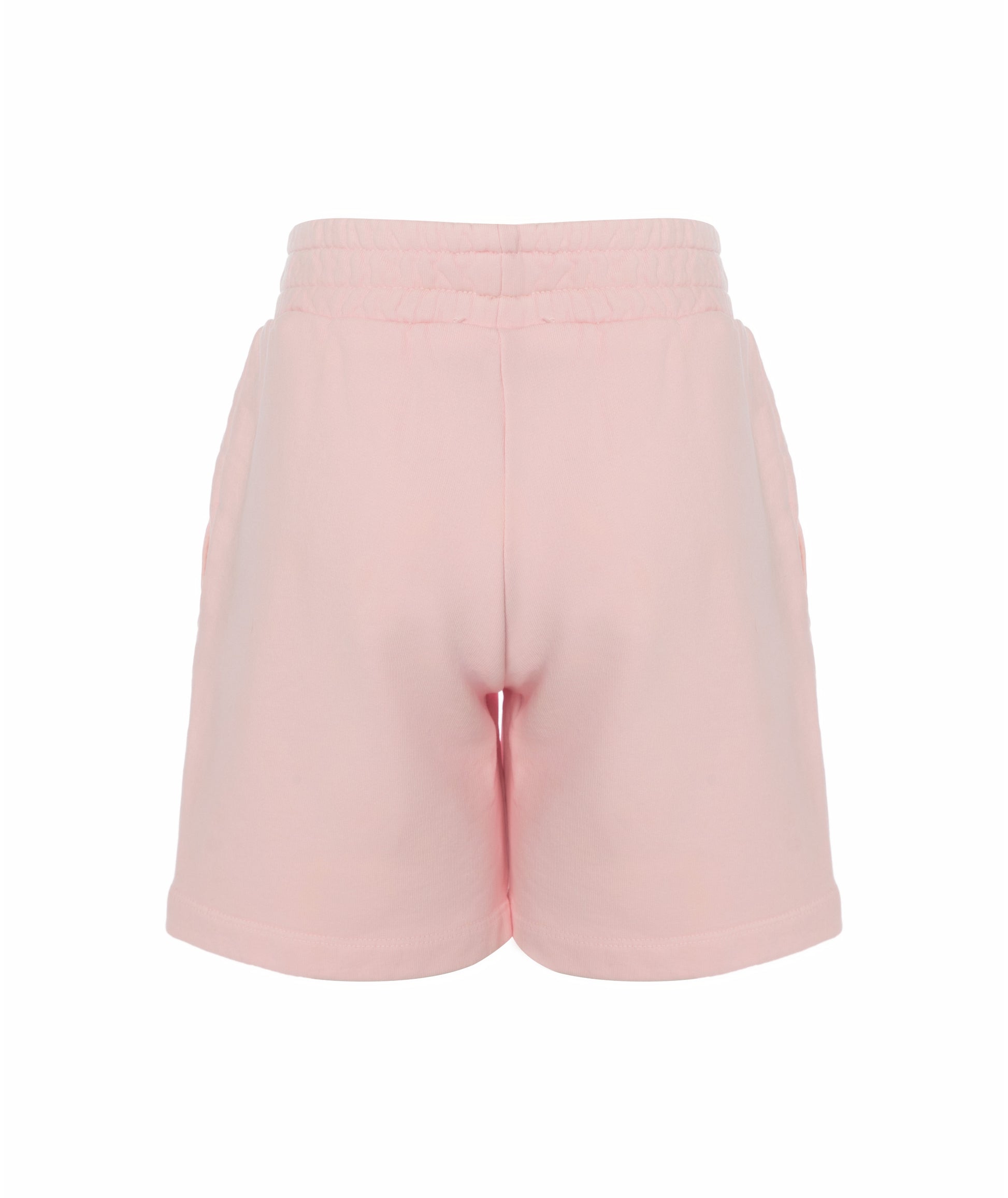 Back view of Goldencubs girls pink cotton shorts laid flat on white background, highlighting simple and smooth design.