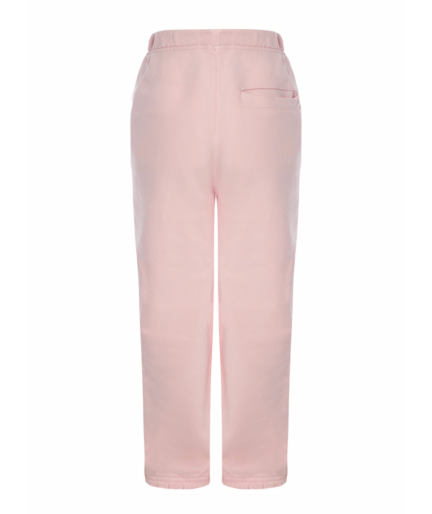 Back view of Goldencubs girls pink cotton sweatpants laid flat, showing back pocket and soft cotton finish.