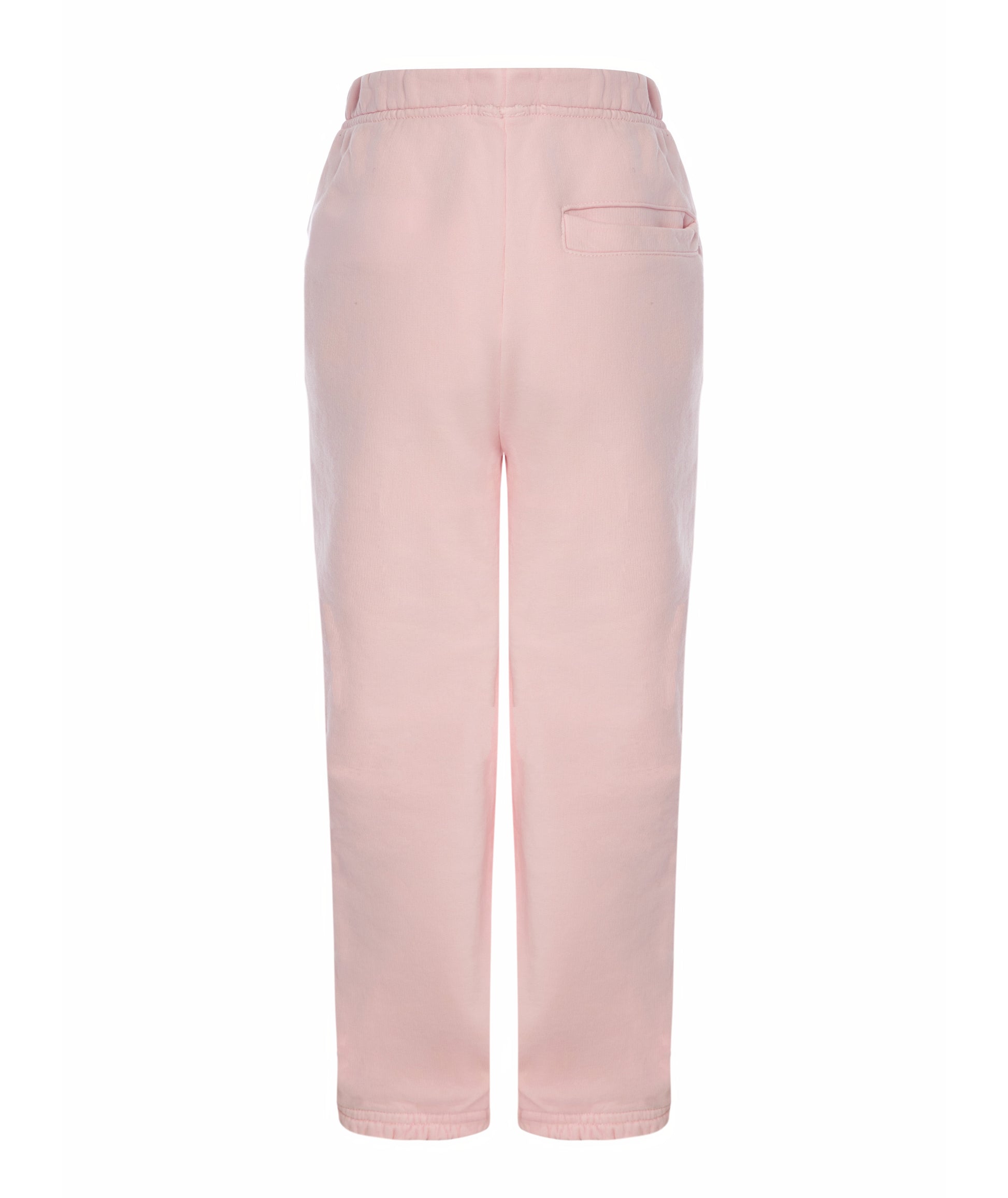 Back view of Goldencubs girls pink cotton sweatpants laid flat, showing back pocket and soft cotton finish.