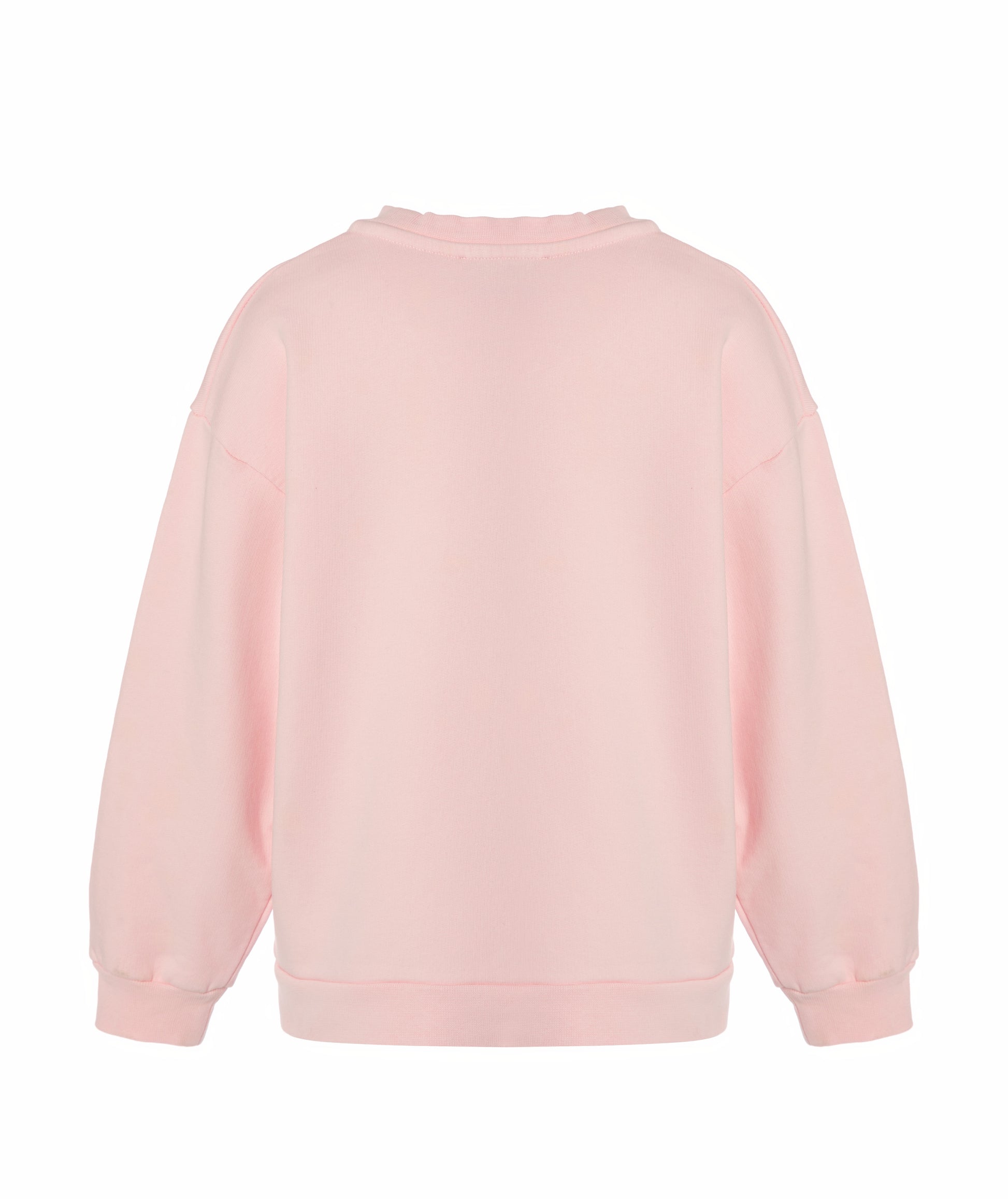 Back view of Goldencubs girls pink cotton sweatshirt laid flat, showing soft cotton texture and simple back design.
