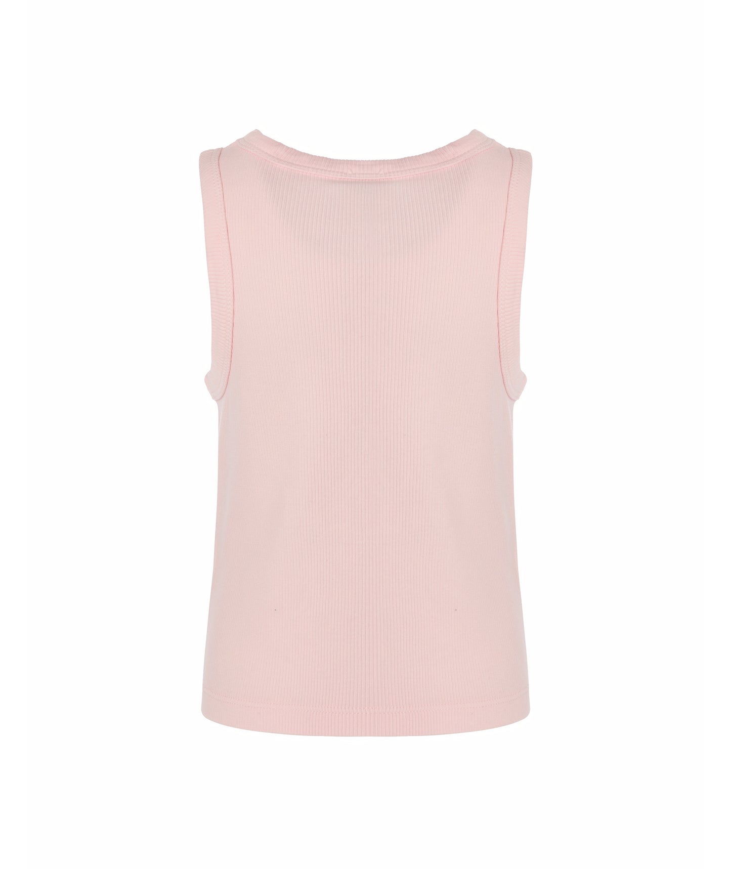 Back view of Goldencubs girls pink cotton tank top laid flat, showing clean minimalist back design.