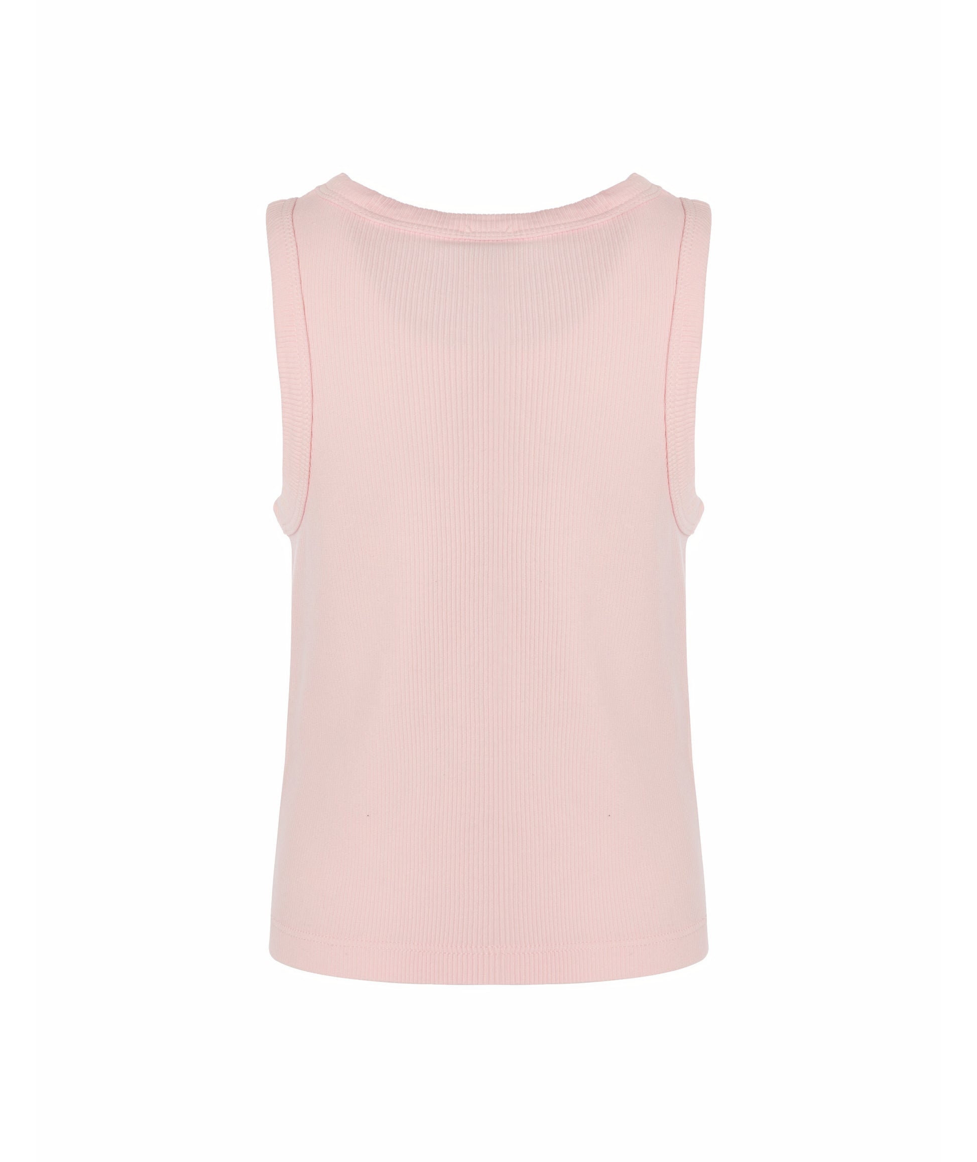 Back view of Goldencubs girls pink cotton tank top laid flat, showing clean minimalist back design.