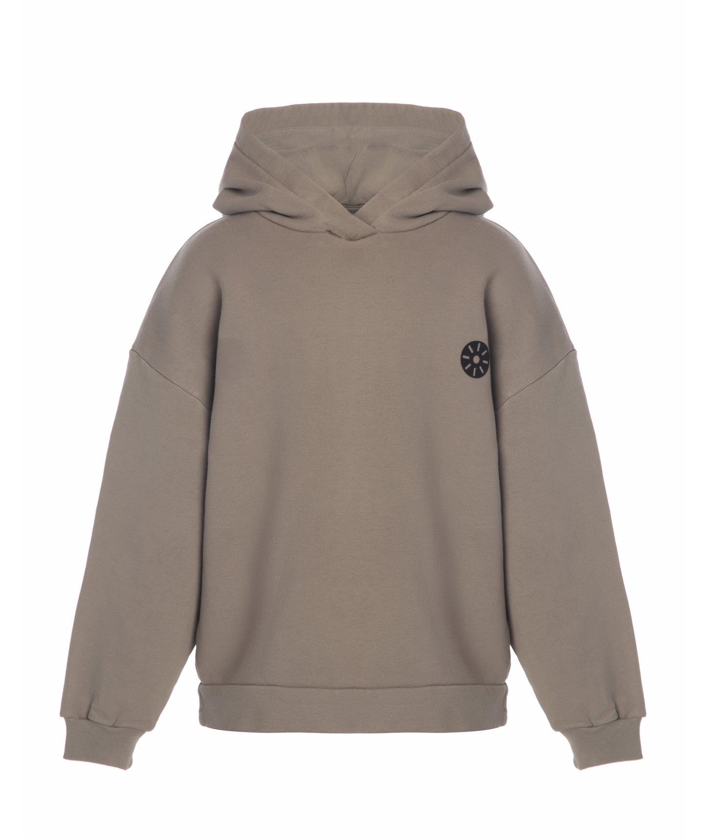 Front product image of Goldencubs taupe cotton boys hoodie with ribbed cuffs and relaxed silhouette — soft, durable, and minimalist design.