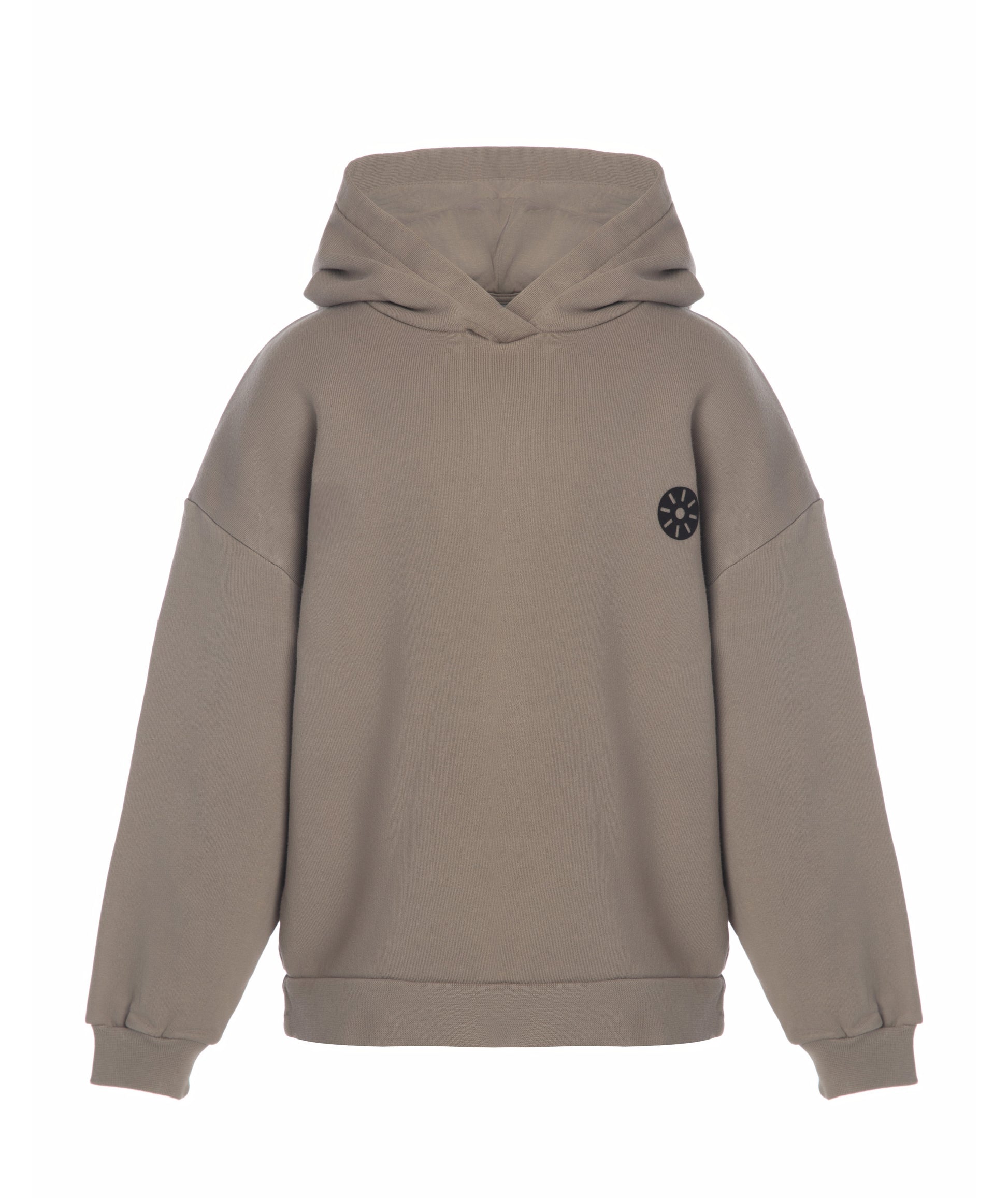 Front product image of Goldencubs taupe cotton boys hoodie with ribbed cuffs and relaxed silhouette — soft, durable, and minimalist design.