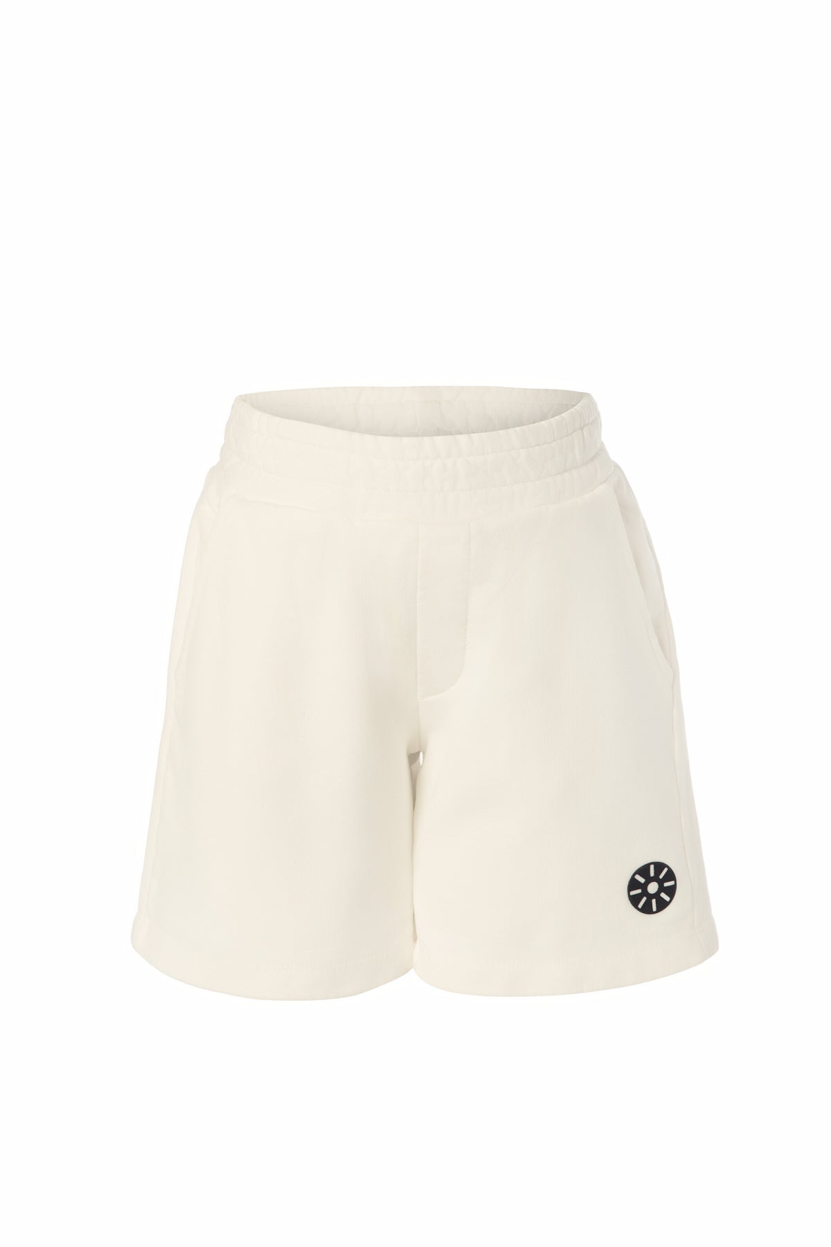 Front product image of Goldencubs white cotton boys shorts with side pockets and elastic waist — minimal and comfortable kids shorts for casual wear.