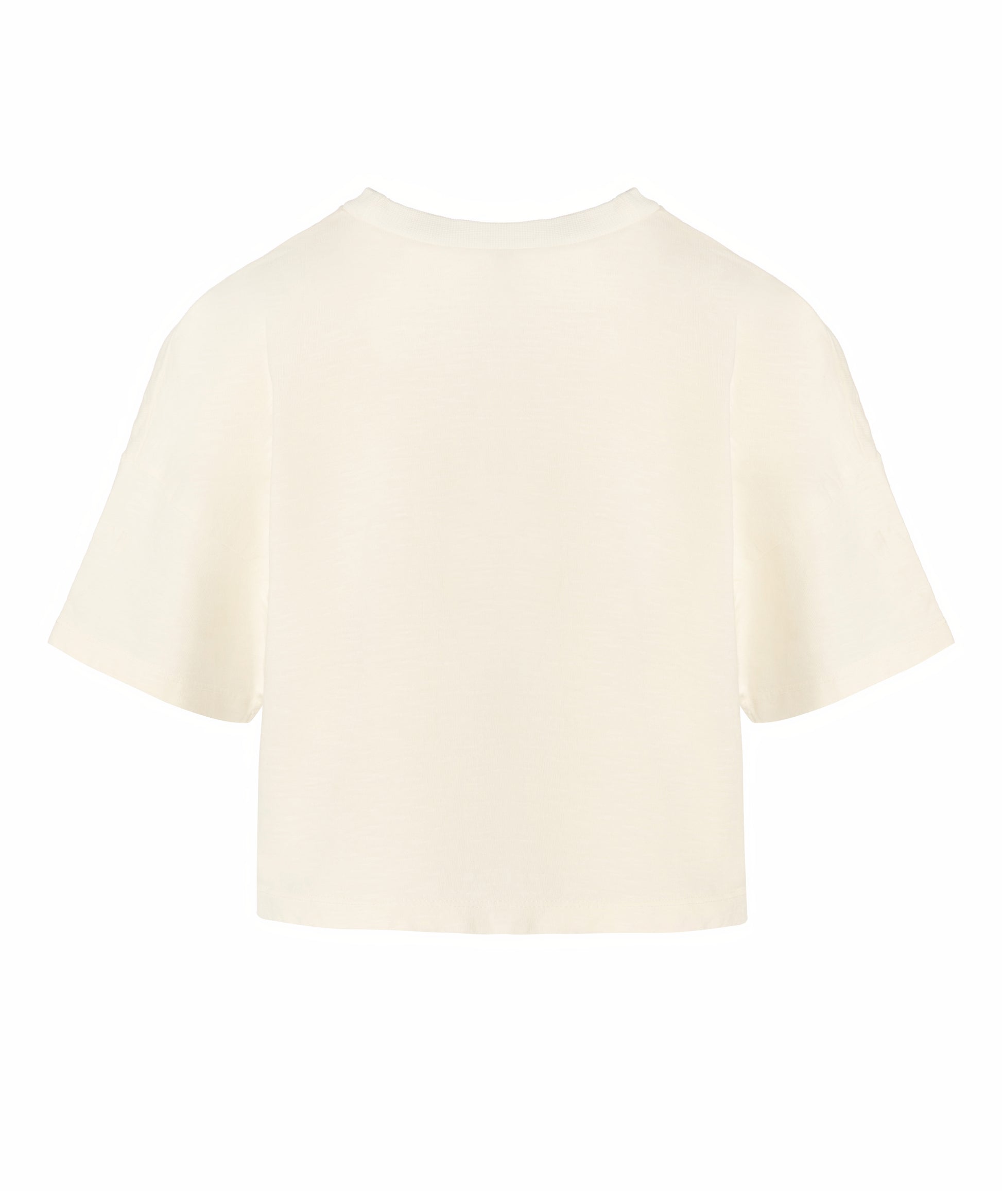 Back view of Goldencubs plain white cropped cotton T-shirt for girls — minimal design, short sleeves, and lightweight comfort for daily wear.