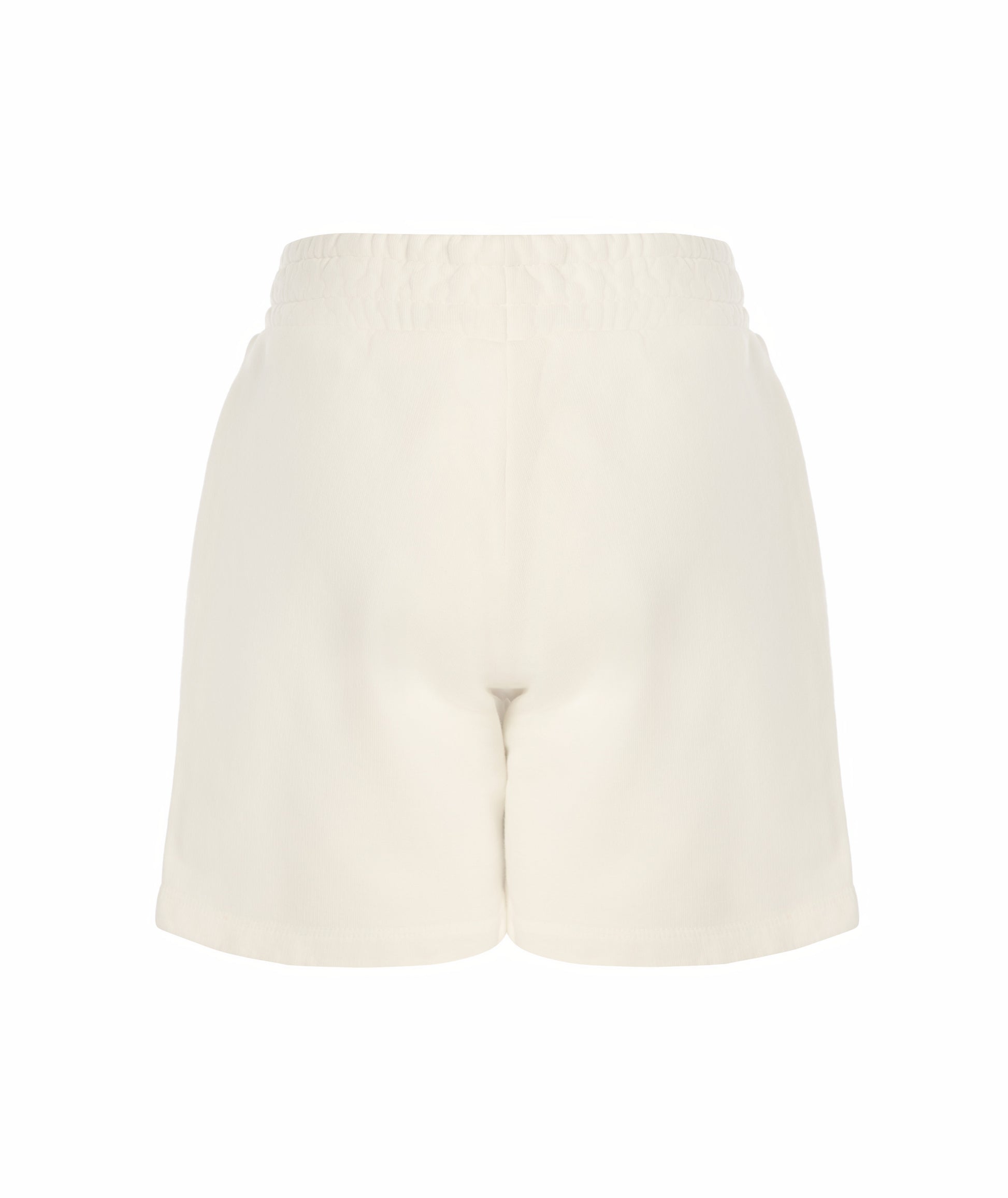 Back view of Goldencubs plain white cotton girls shorts with elastic waist — comfortable fit and minimal design for versatile summer outfits.