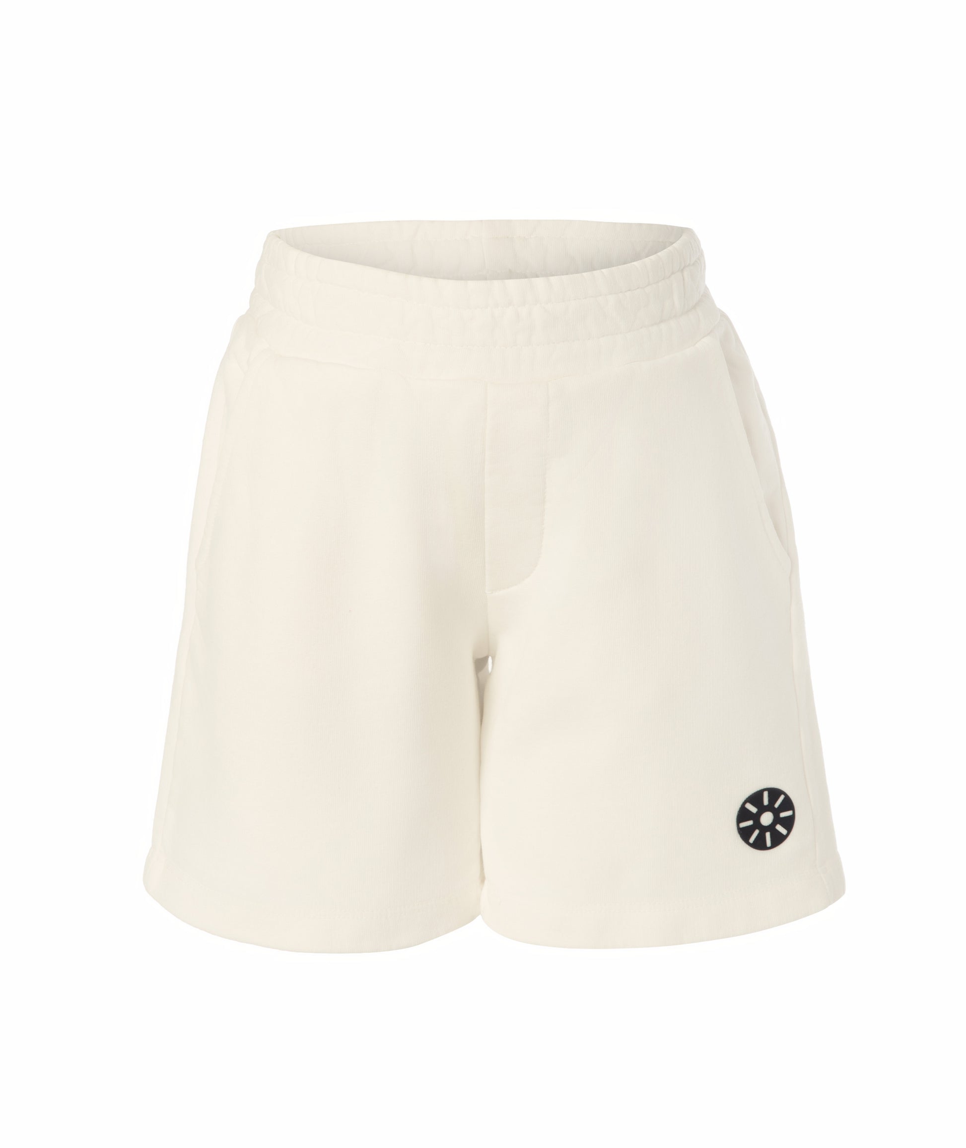 Front view of Goldencubs white cotton girls shorts featuring elastic waistband and side pockets — soft, breathable, and stylish everyday wear for kids.