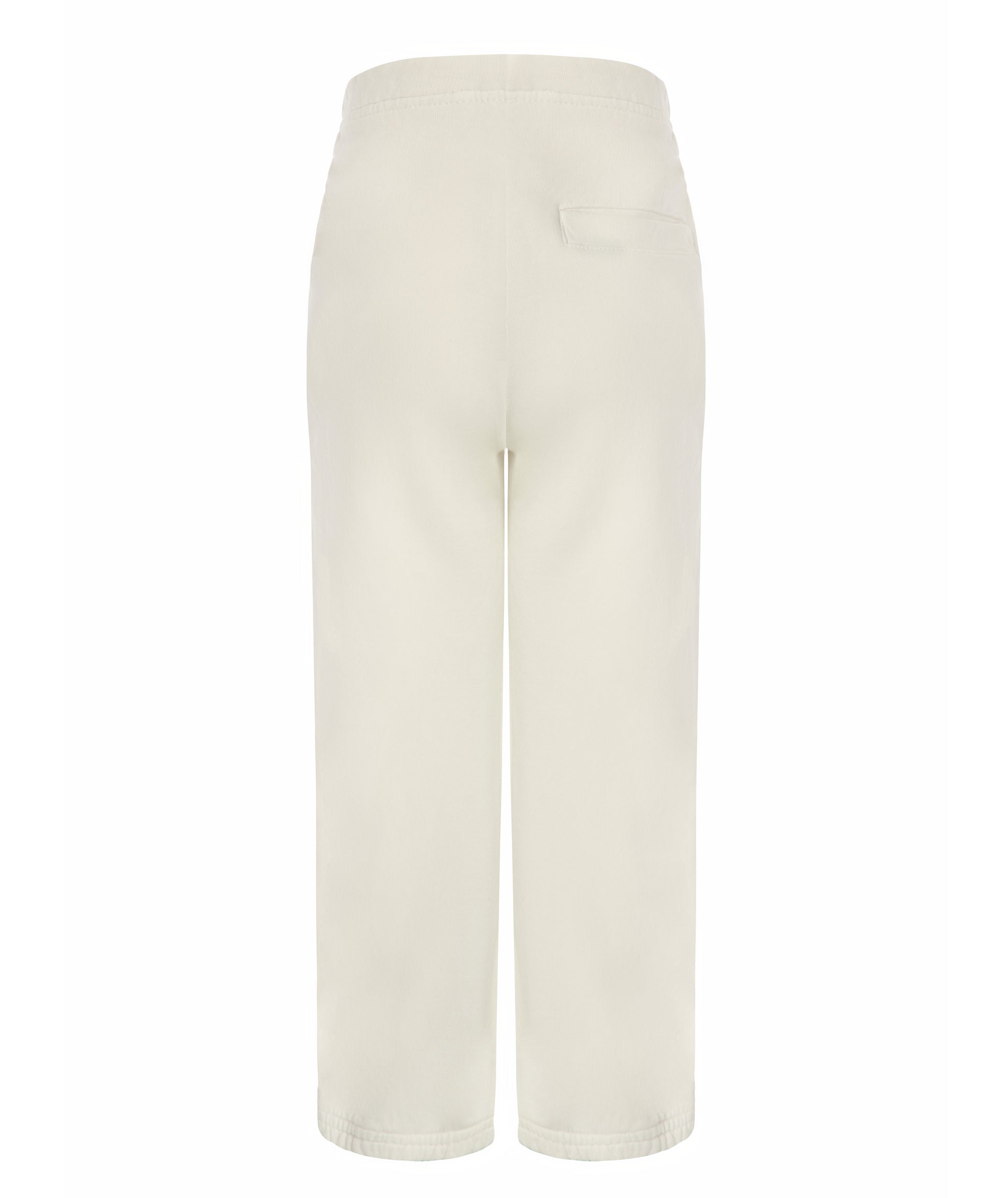 Back view of Goldencubs plain white cotton girls sweatpants with elastic waist and single back pocket — minimal, cozy, and comfortable design.
