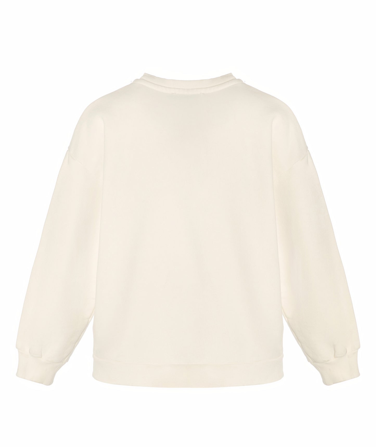 Back view of Goldencubs plain white cotton girls sweatshirt — clean, minimal design with soft fabric for everyday comfort.