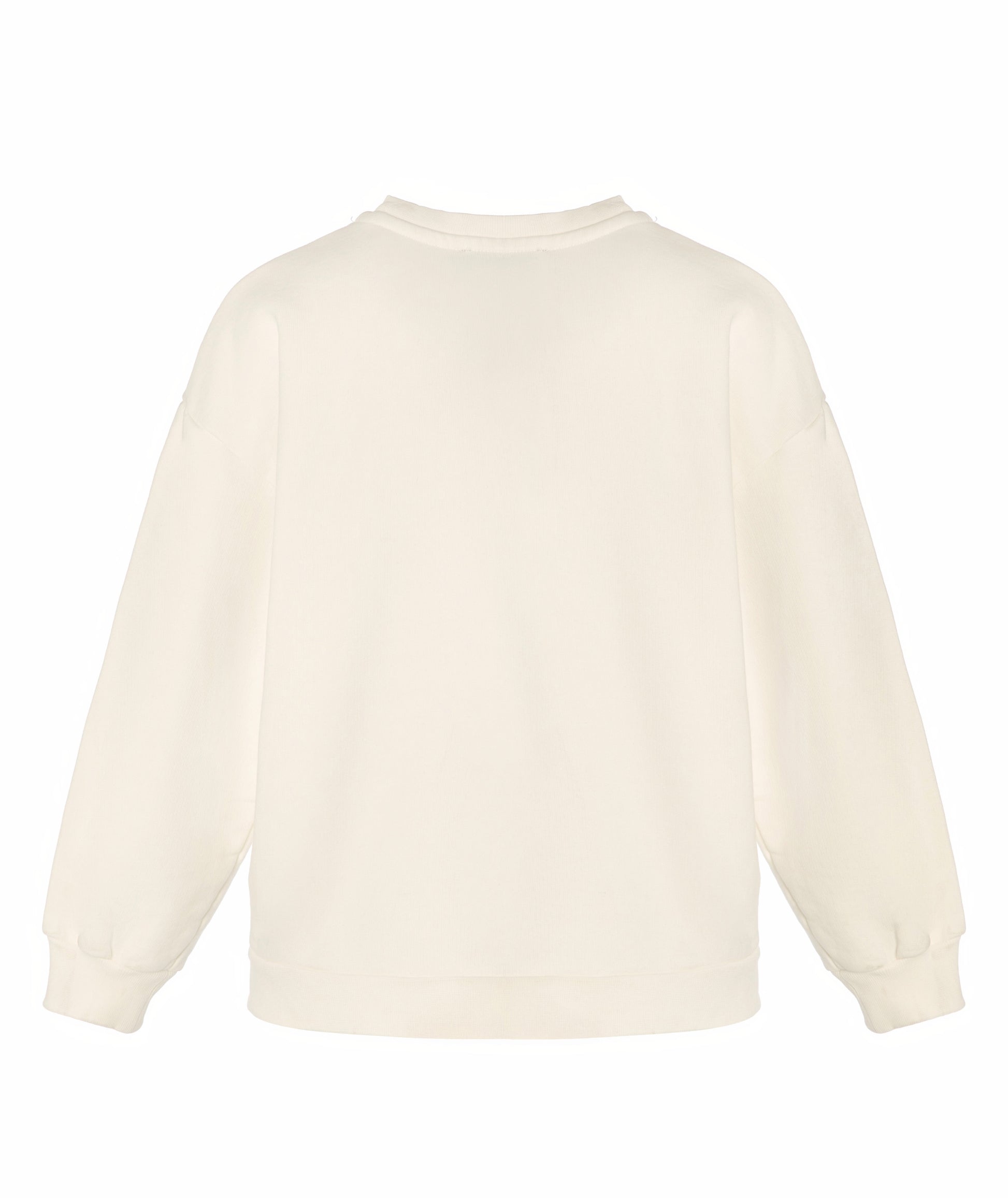 Back view of Goldencubs plain white cotton girls sweatshirt — clean, minimal design with soft fabric for everyday comfort.