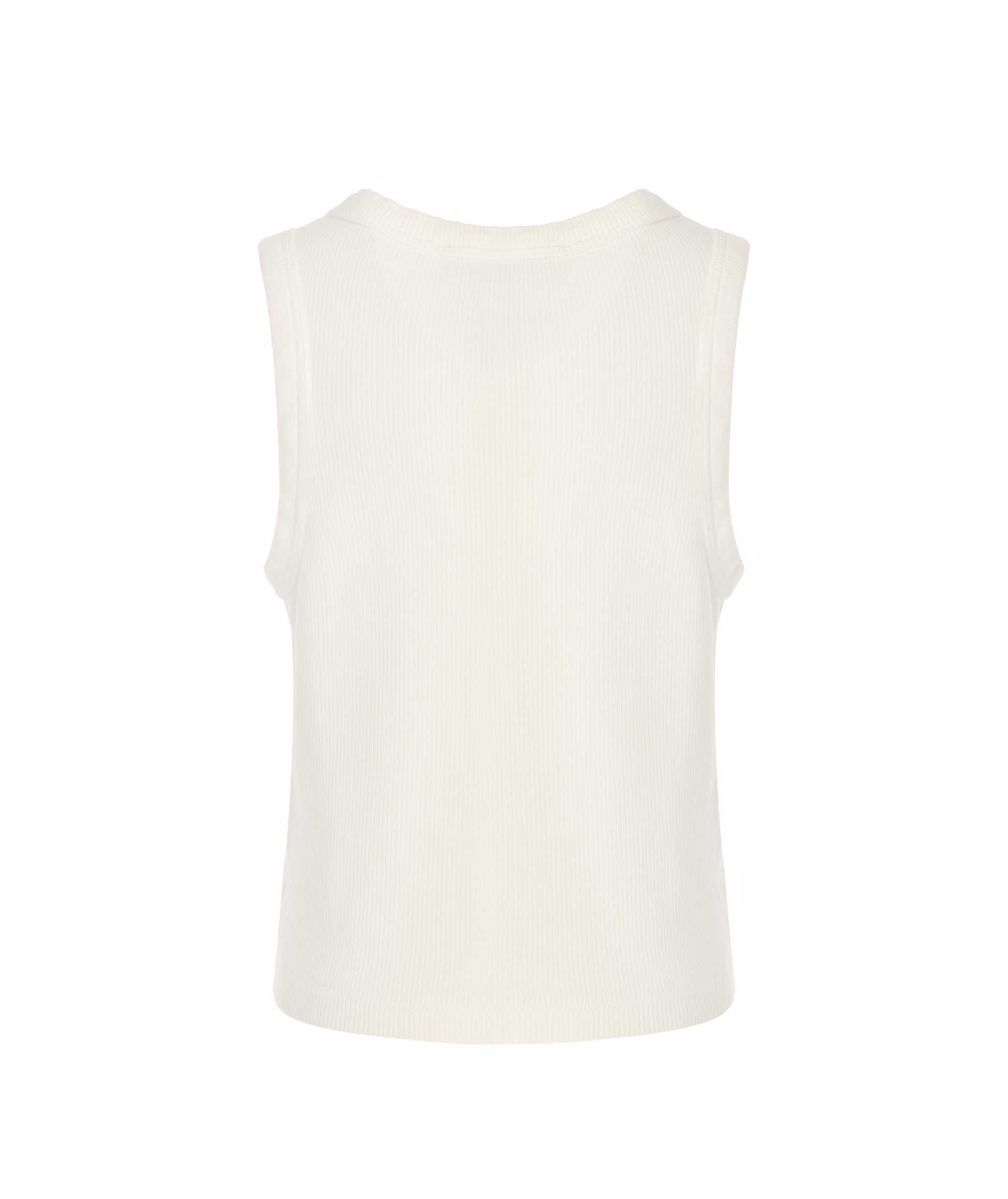 Back view of Goldencubs plain white cotton girls tank top — minimal, sleeveless design for everyday comfort and versatile layering.