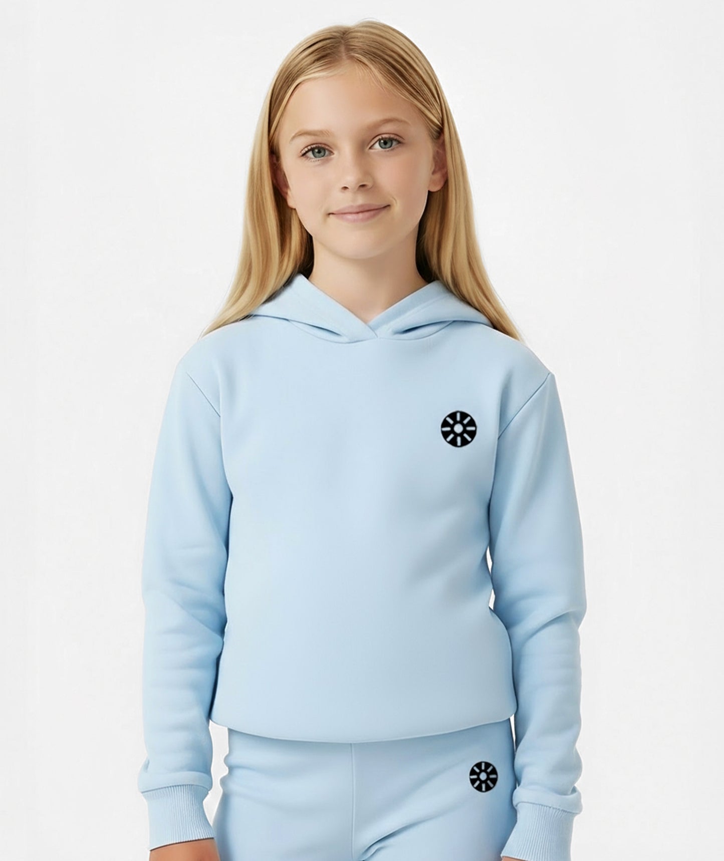 Baby Blue Cotton Girls Hoodie