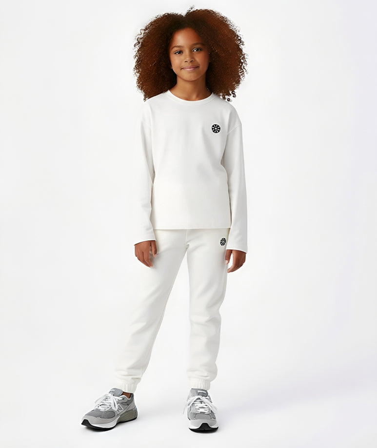 White Cotton Girls Sweatpants